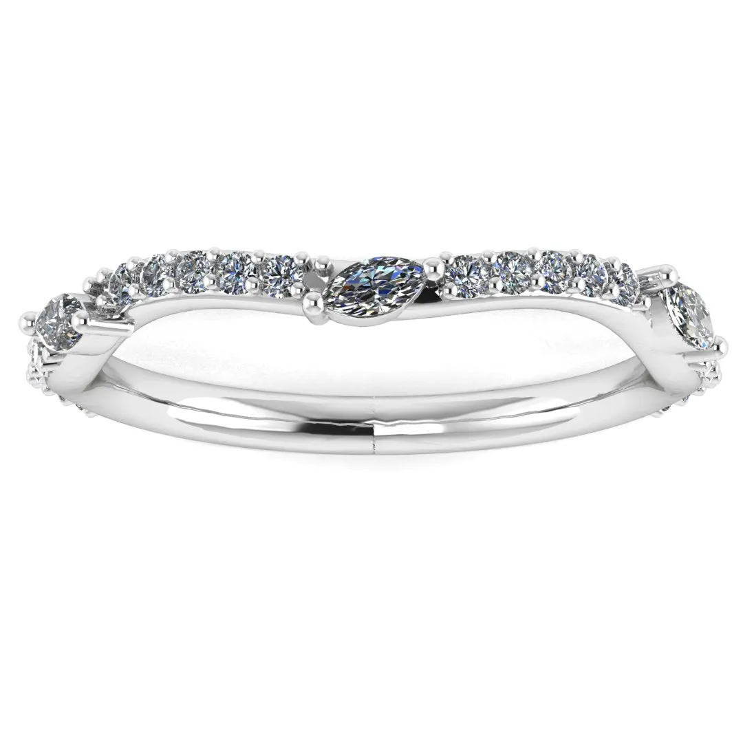 "Kai" Dainty Marquise Leaf 0.30ct Diamonds on Wave Shaped Eternity Ring ET16