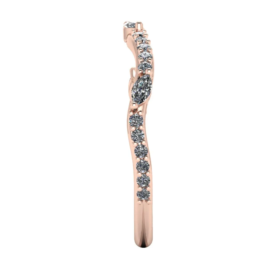 "Kai" Dainty Marquise Leaf 0.30ct Diamonds on Wave Shaped Eternity Ring ET16