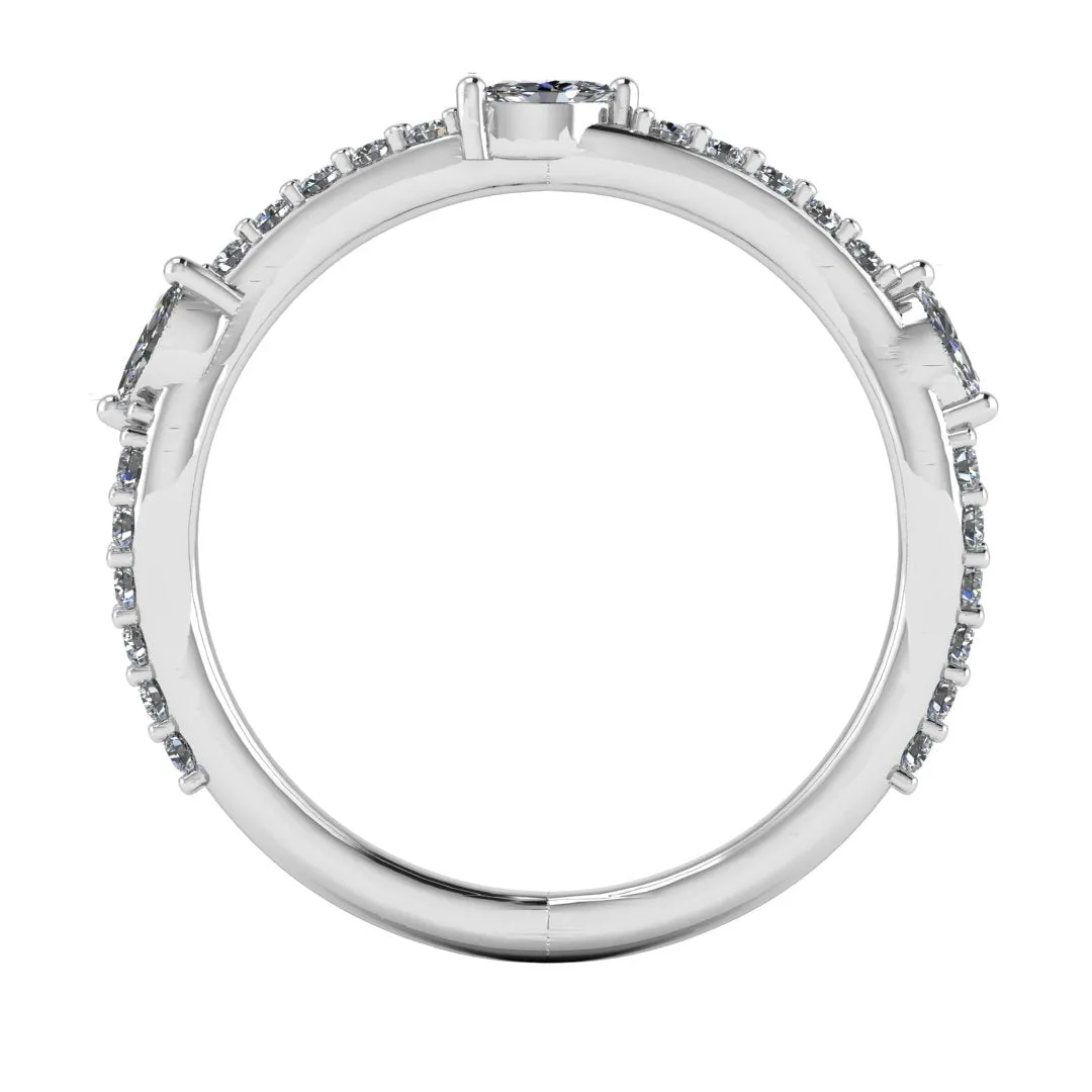 "Kai" Dainty Marquise Leaf 0.30ct Diamonds on Wave Shaped Eternity Ring ET16