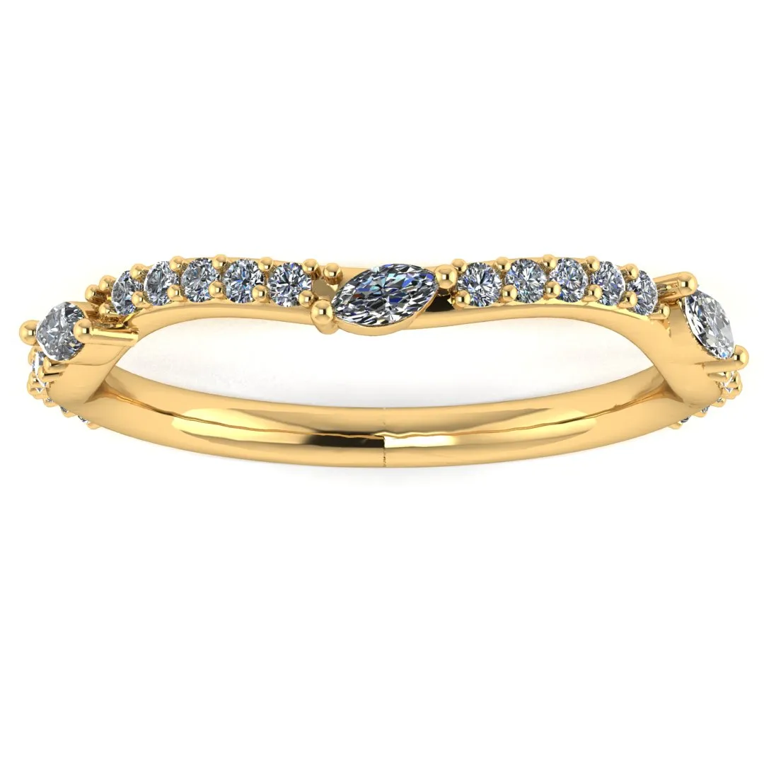 "Kai" Dainty Marquise Leaf 0.30ct Diamonds on Wave Shaped Eternity Ring ET16