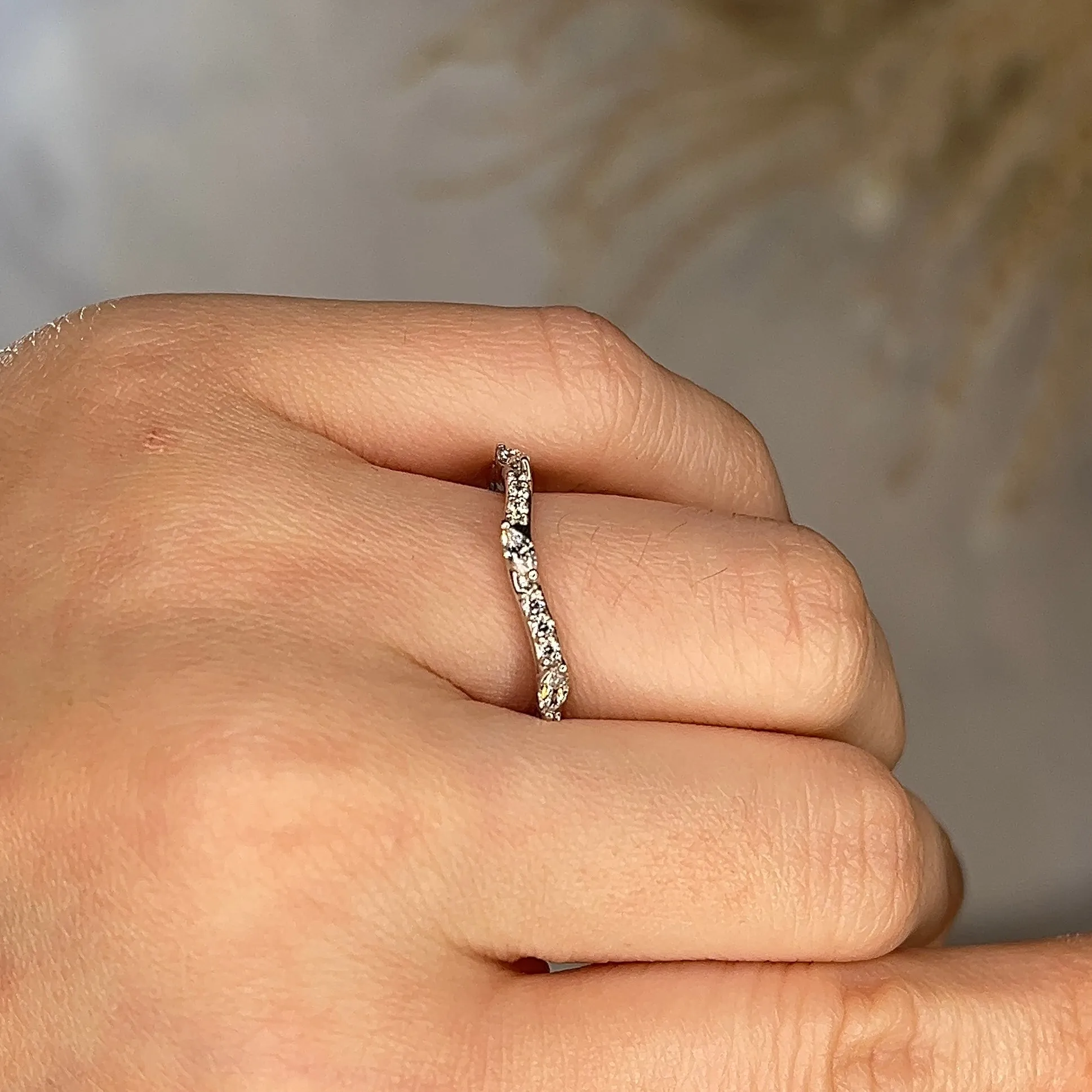 "Kai" Dainty Marquise Leaf 0.30ct Diamonds on Wave Shaped Eternity Ring ET16