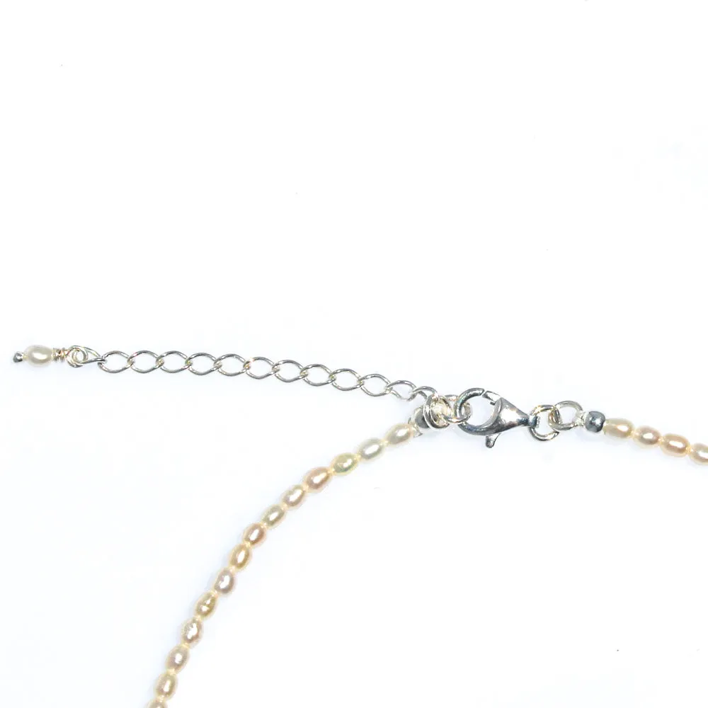 Rani Rice Pearl Necklace Silver Detail