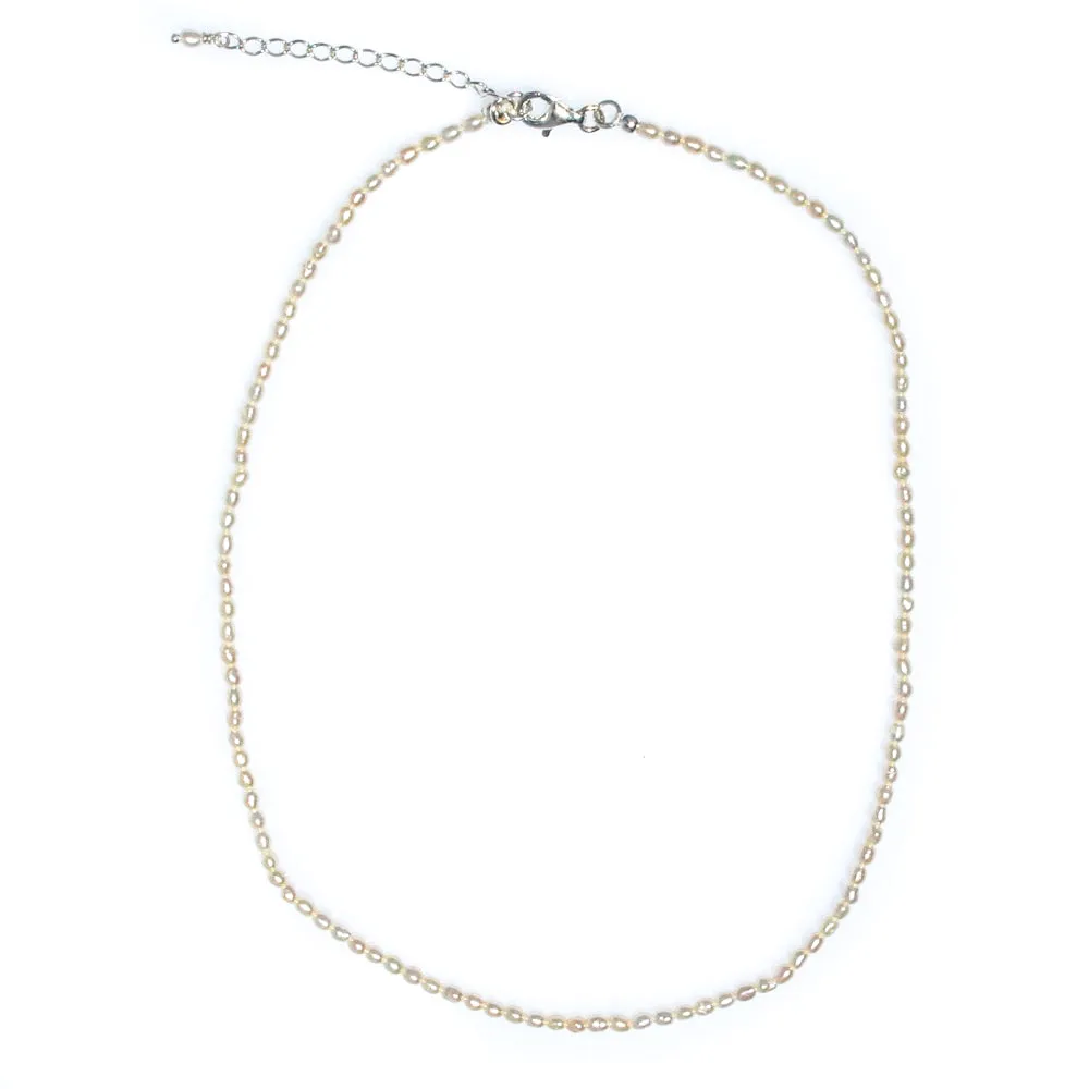 Rani Rice Pearl Necklace Silver Detail