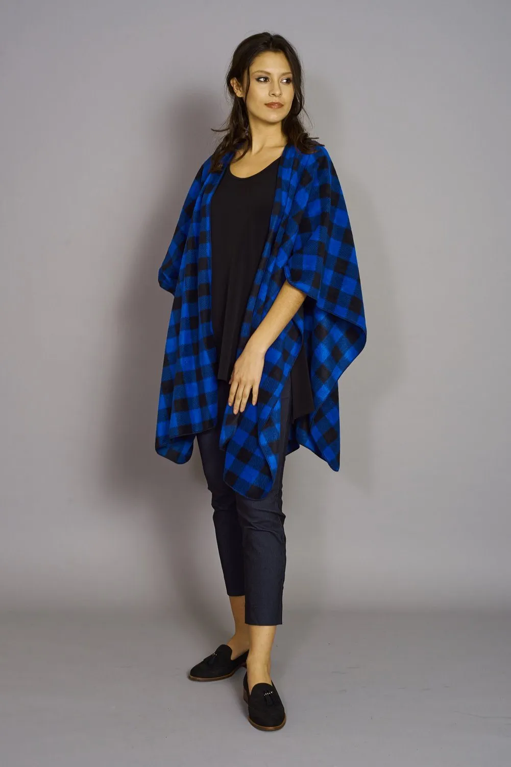 Royal Blue/Black Buffalo Print - Premium Mountain Fleece Cape