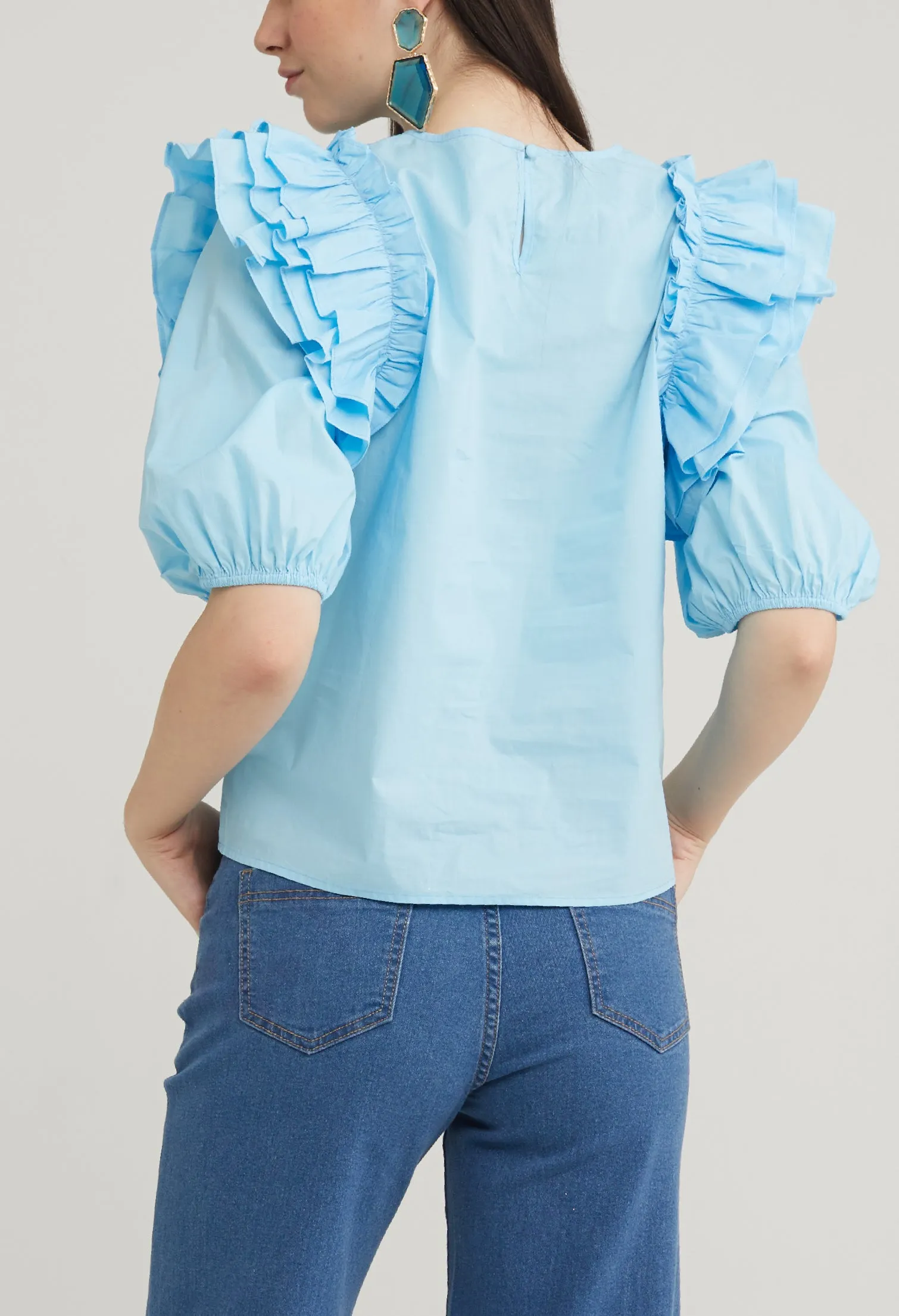 Ruffle Accent 3/4 Sleeve Blouse