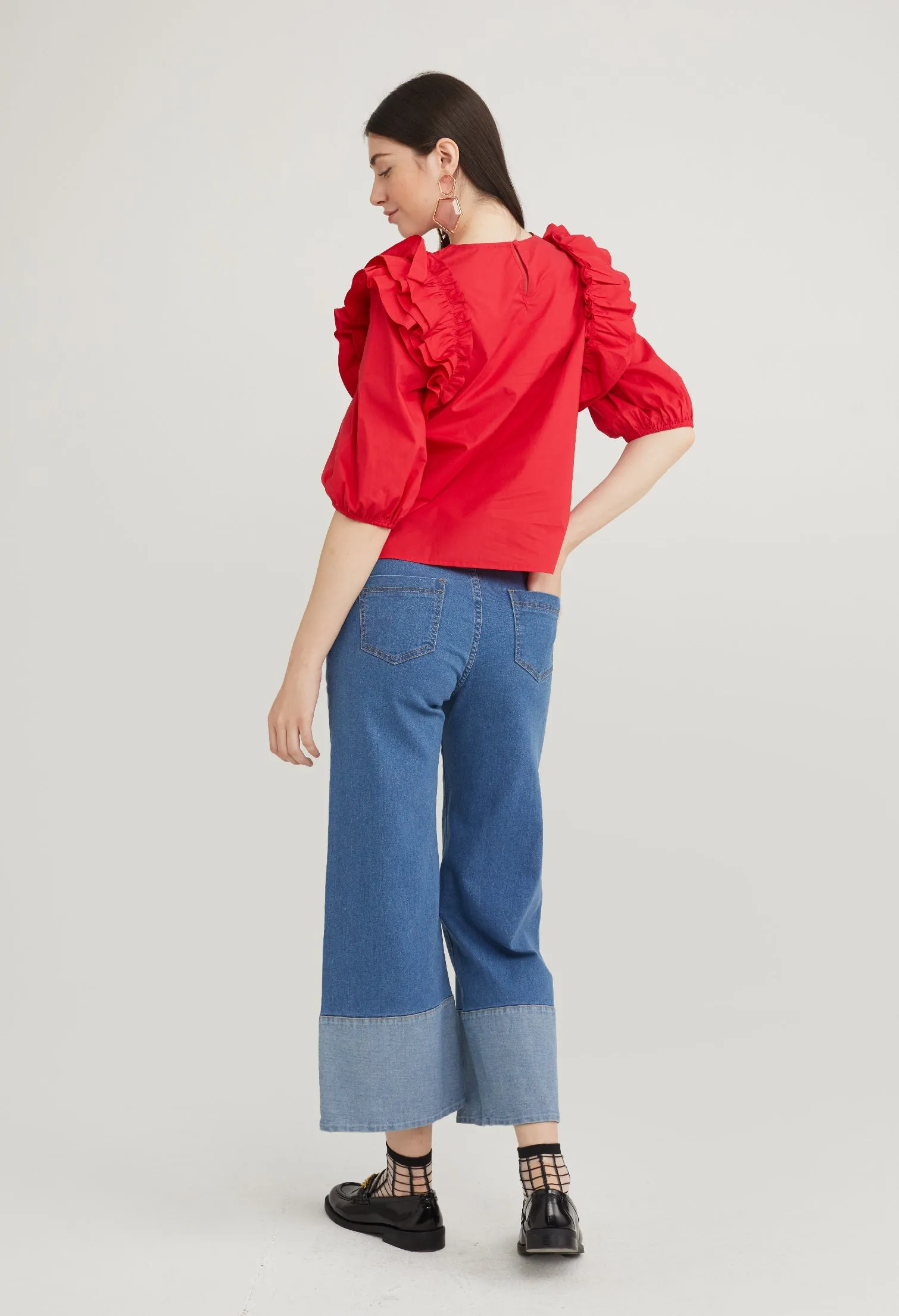 Ruffle Accent 3/4 Sleeve Blouse