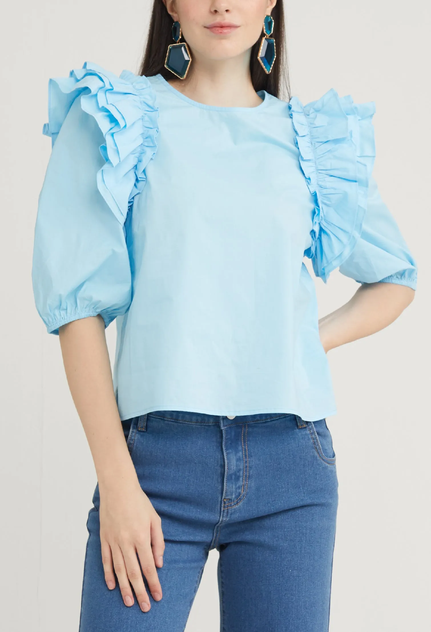 Ruffle Accent 3/4 Sleeve Blouse