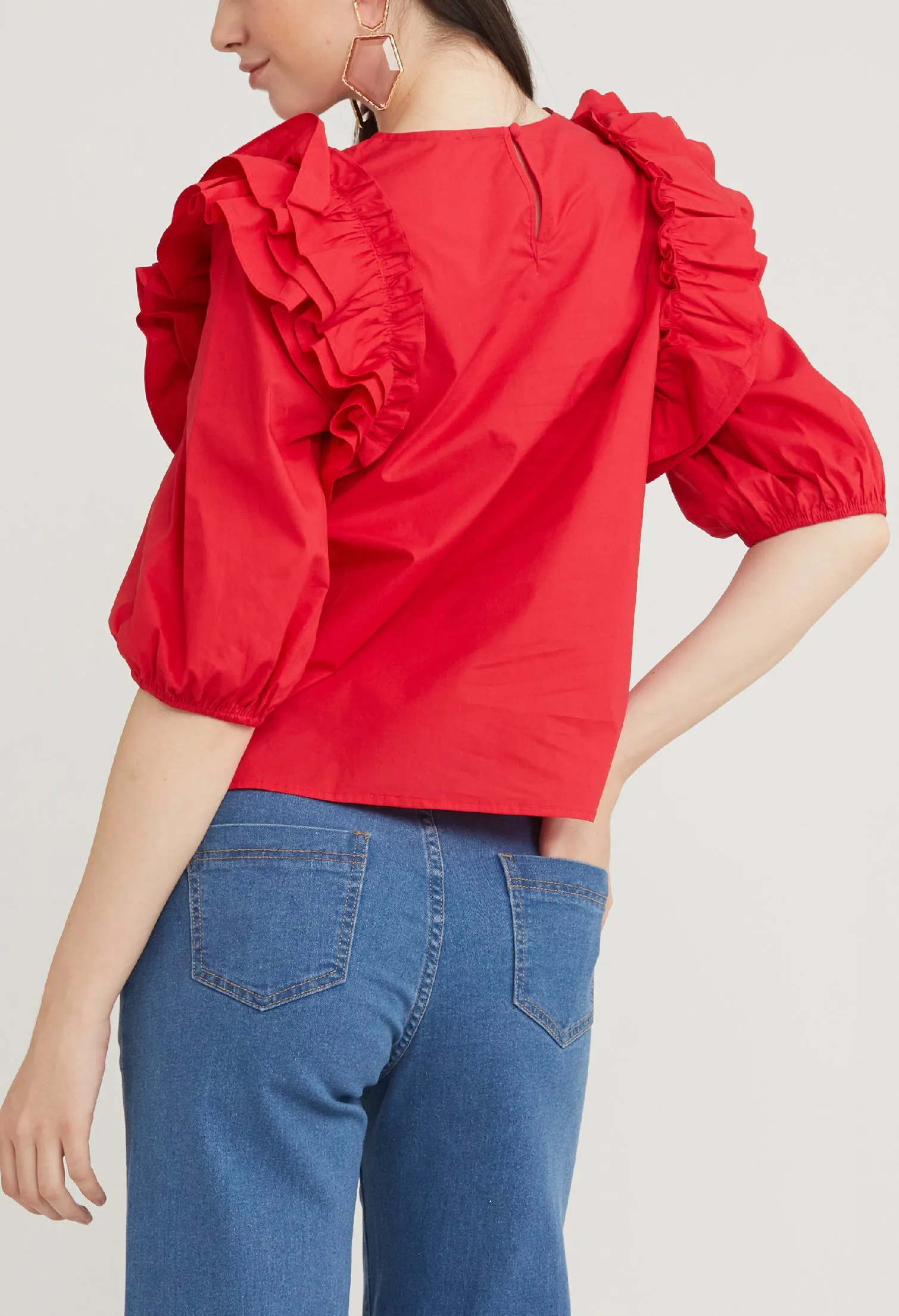 Ruffle Accent 3/4 Sleeve Blouse