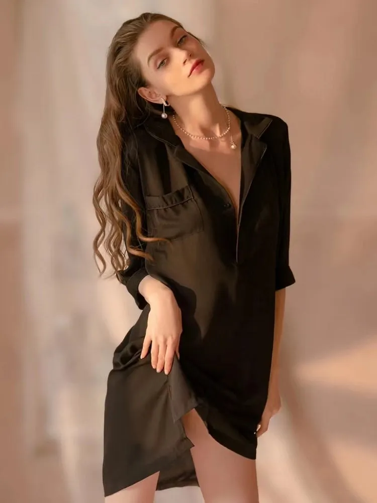 Sexy Night Oversized Satin Pajama Shirt