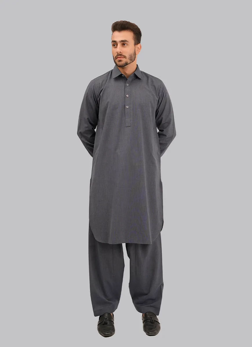 Shalwar Kameez - Kashghar Bluish Grey Textured