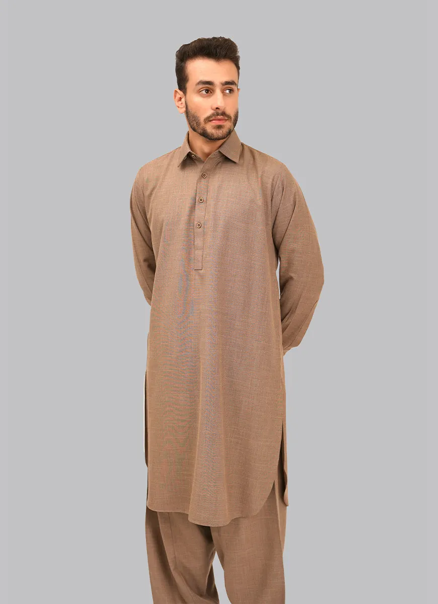 Shalwar Kameez - Kashghar Brown Textured