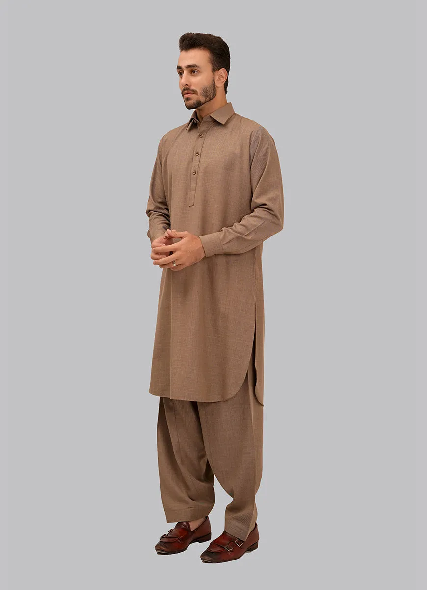 Shalwar Kameez - Kashghar Brown Textured