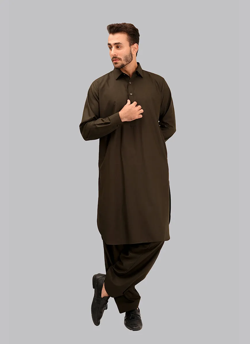 Shalwar Kameez - Kashghar Chocolate Brown Textured