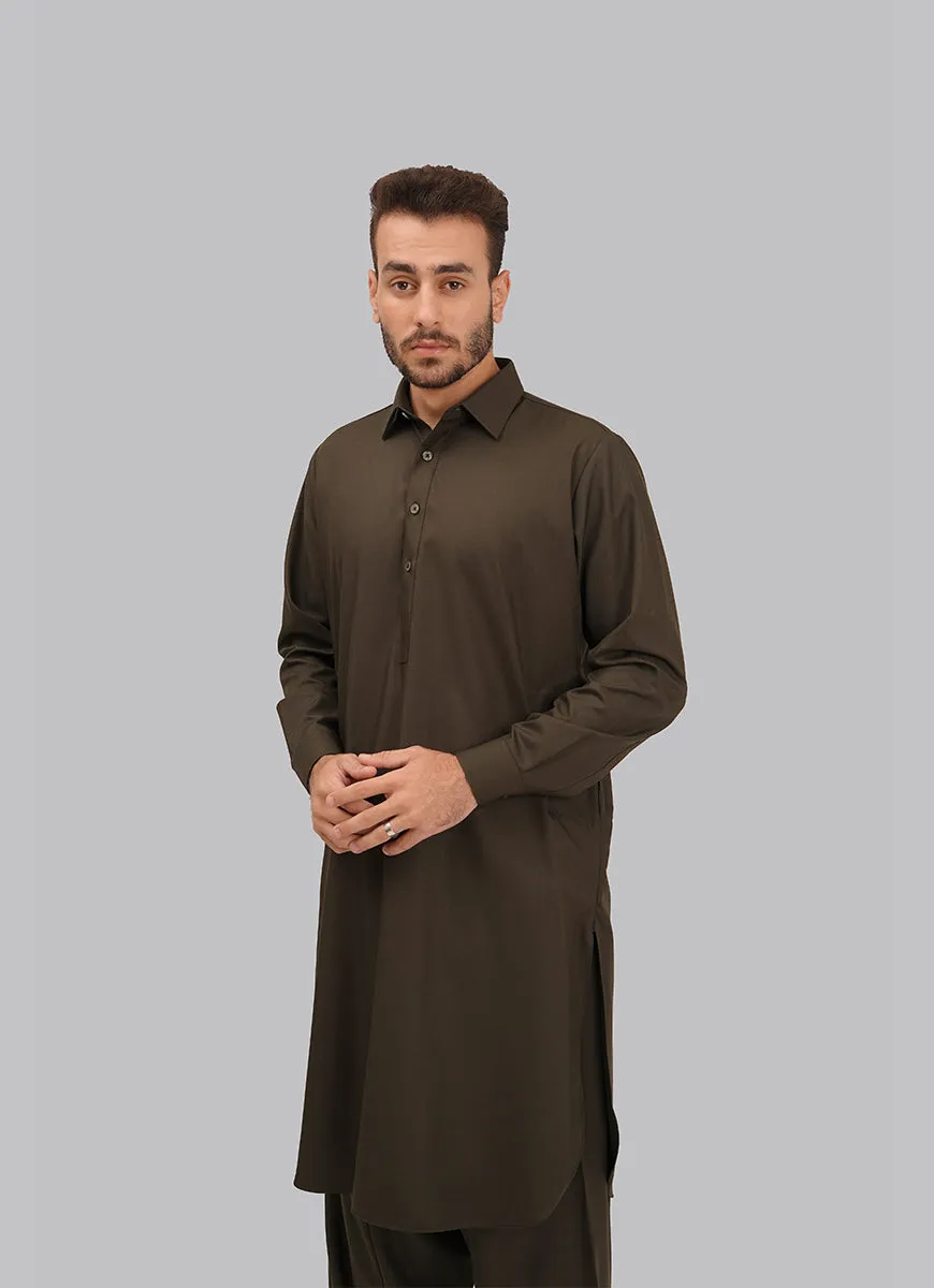 Shalwar Kameez - Kashghar Chocolate Brown Textured