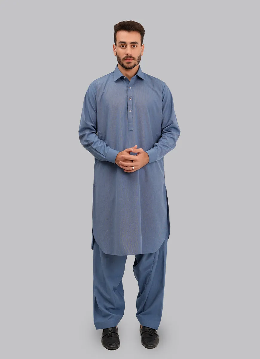 Shalwar Kameez - Kashghar Sky Blue Textured