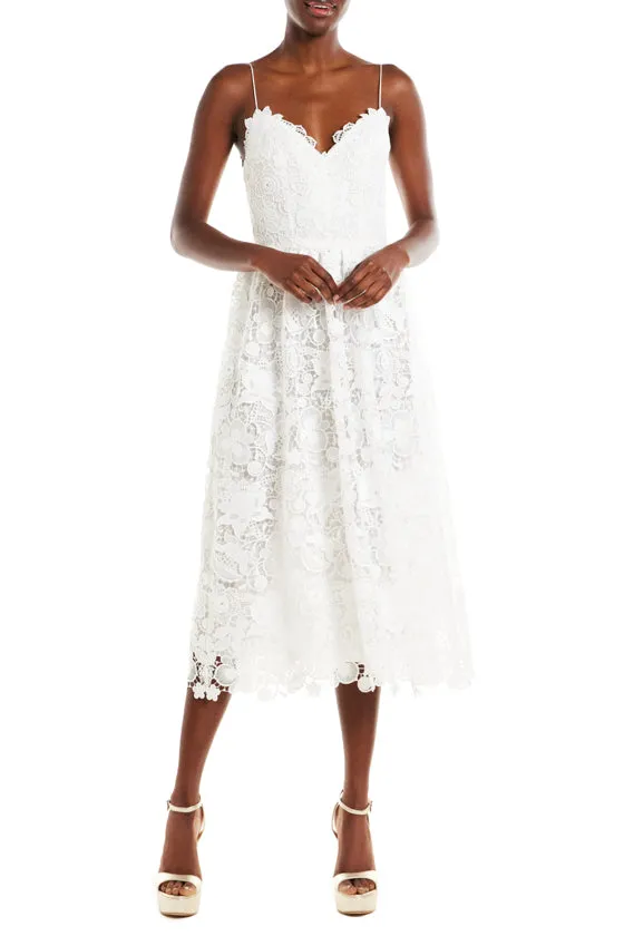 Silk White Guipure Lace Tea Length Dress