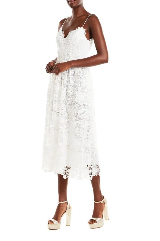 Silk White Guipure Lace Tea Length Dress