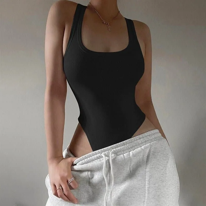 Sleeveless Knit Bodysuit in Polyester Fabric with Modern & Edgy Style