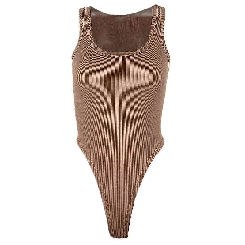 Sleeveless Knit Bodysuit in Polyester Fabric with Modern & Edgy Style