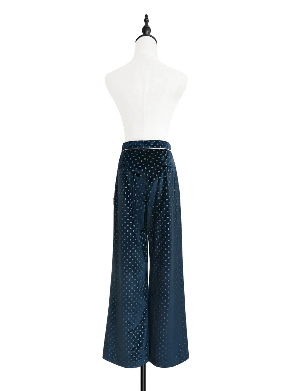 Surprise Sale! Teal Dots Ruffle Trimmed Pocket Wide Leg Velvet Trousers