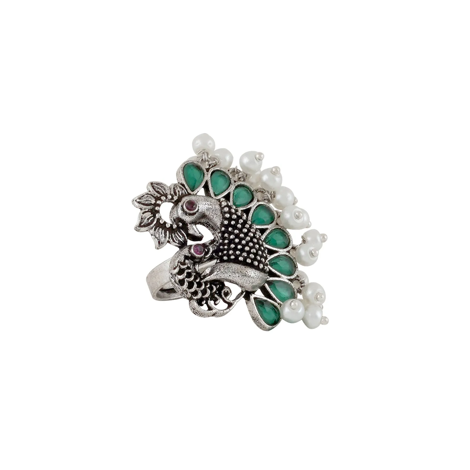 Teejh Akshya Pearl and Silver Oxidised Ring