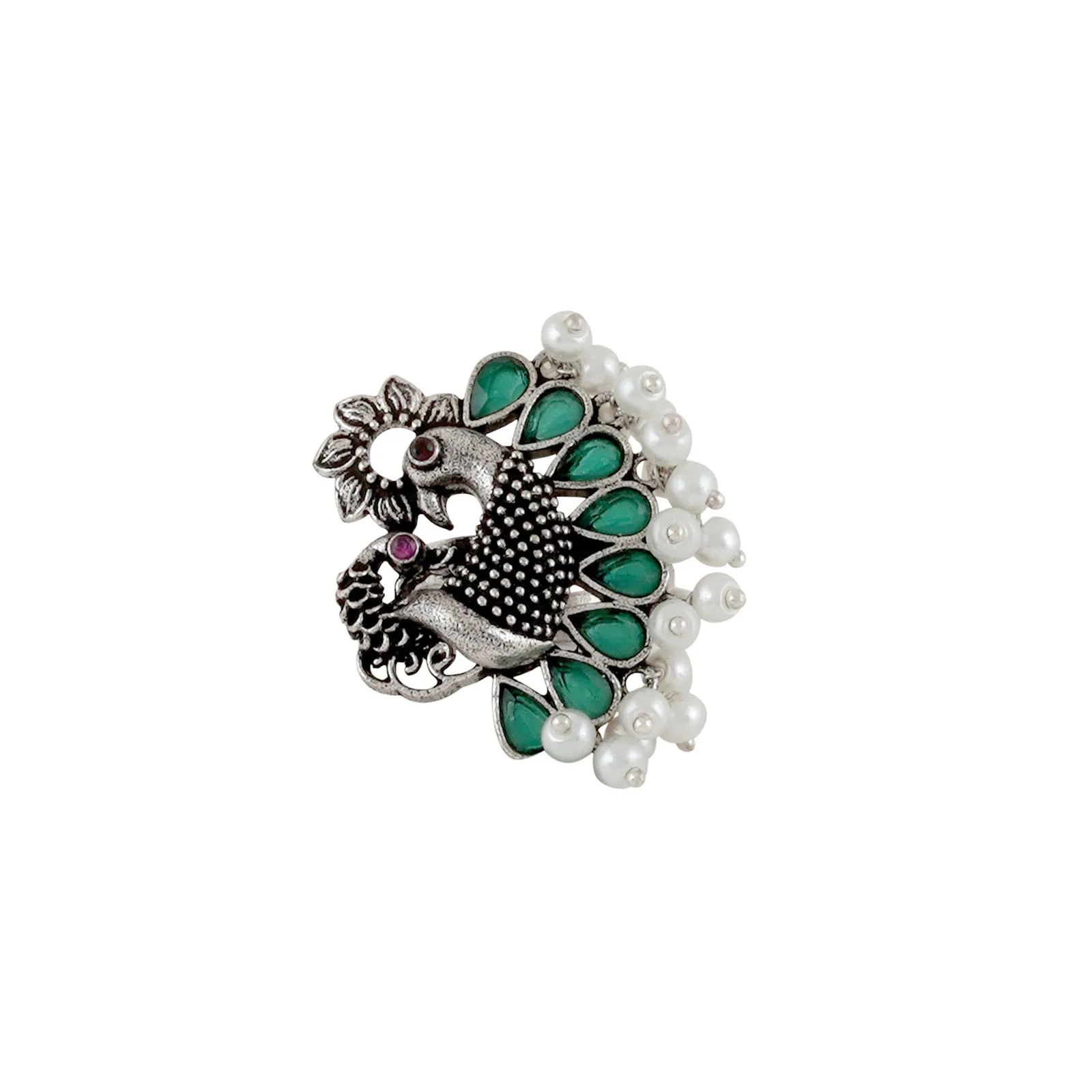 Teejh Akshya Pearl and Silver Oxidised Ring