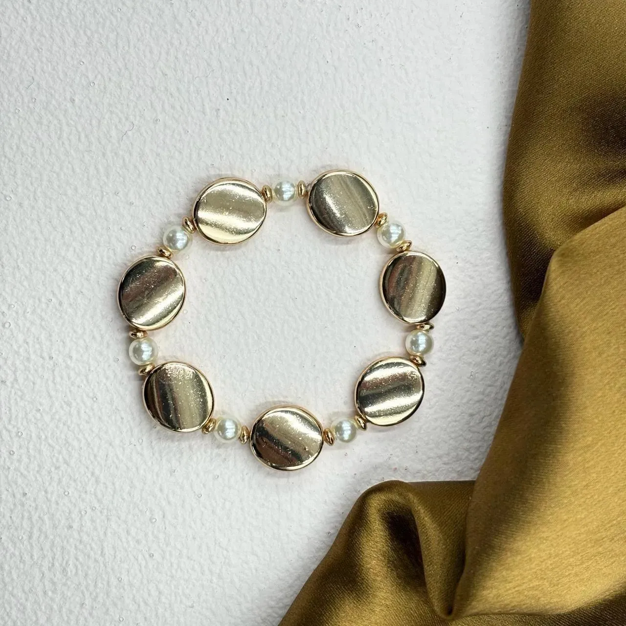 TFC Coin and Pearl Gold Beaded Bracelet