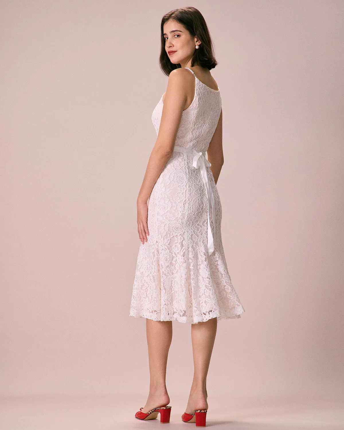 The White Floral Lace Mermaid Midi Dress