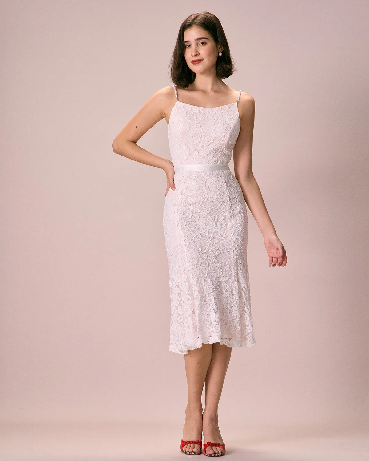 The White Floral Lace Mermaid Midi Dress