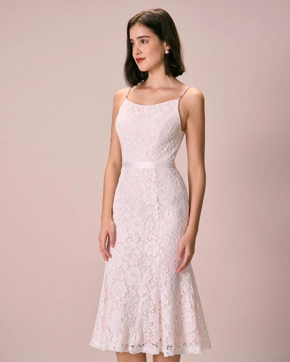 The White Floral Lace Mermaid Midi Dress