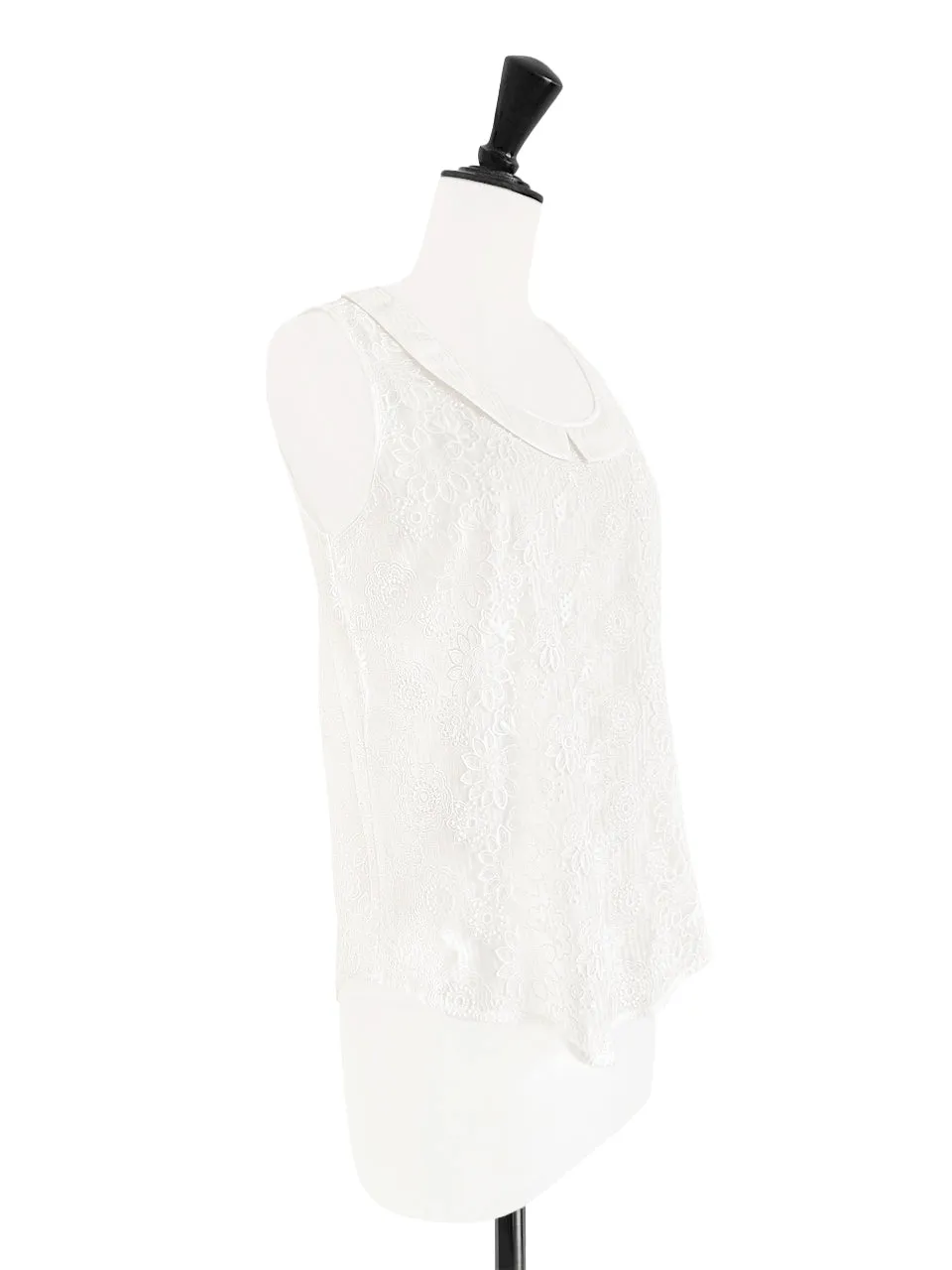 Tonal Lace Contrasted Collar Tank Sleeveless Longline Top