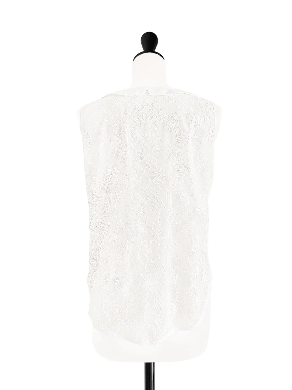 Tonal Lace Contrasted Collar Tank Sleeveless Longline Top