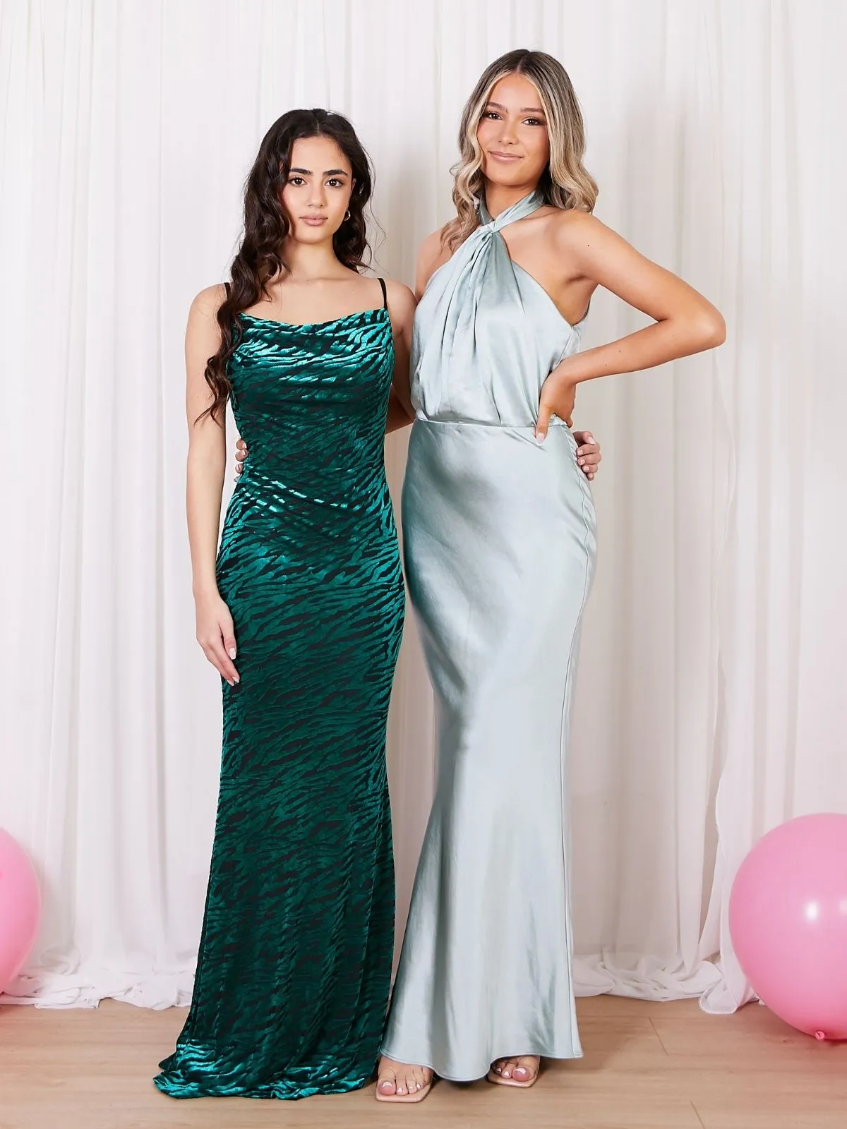 Twist Neck Satin Maxi Dress / Sage