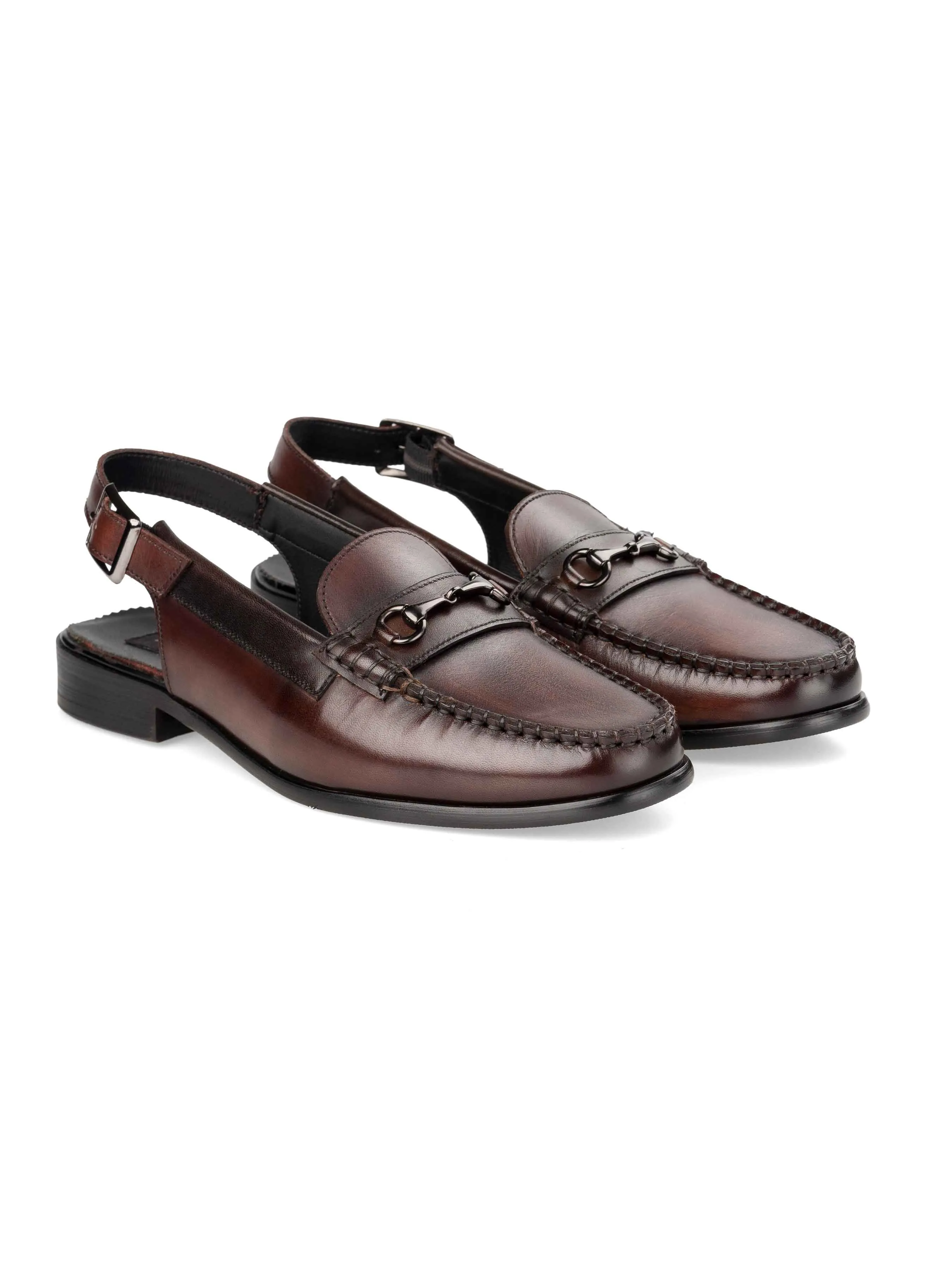 Viola Horsebit Slingback Sandal - Coffee Leather (Hand Painted Patina)