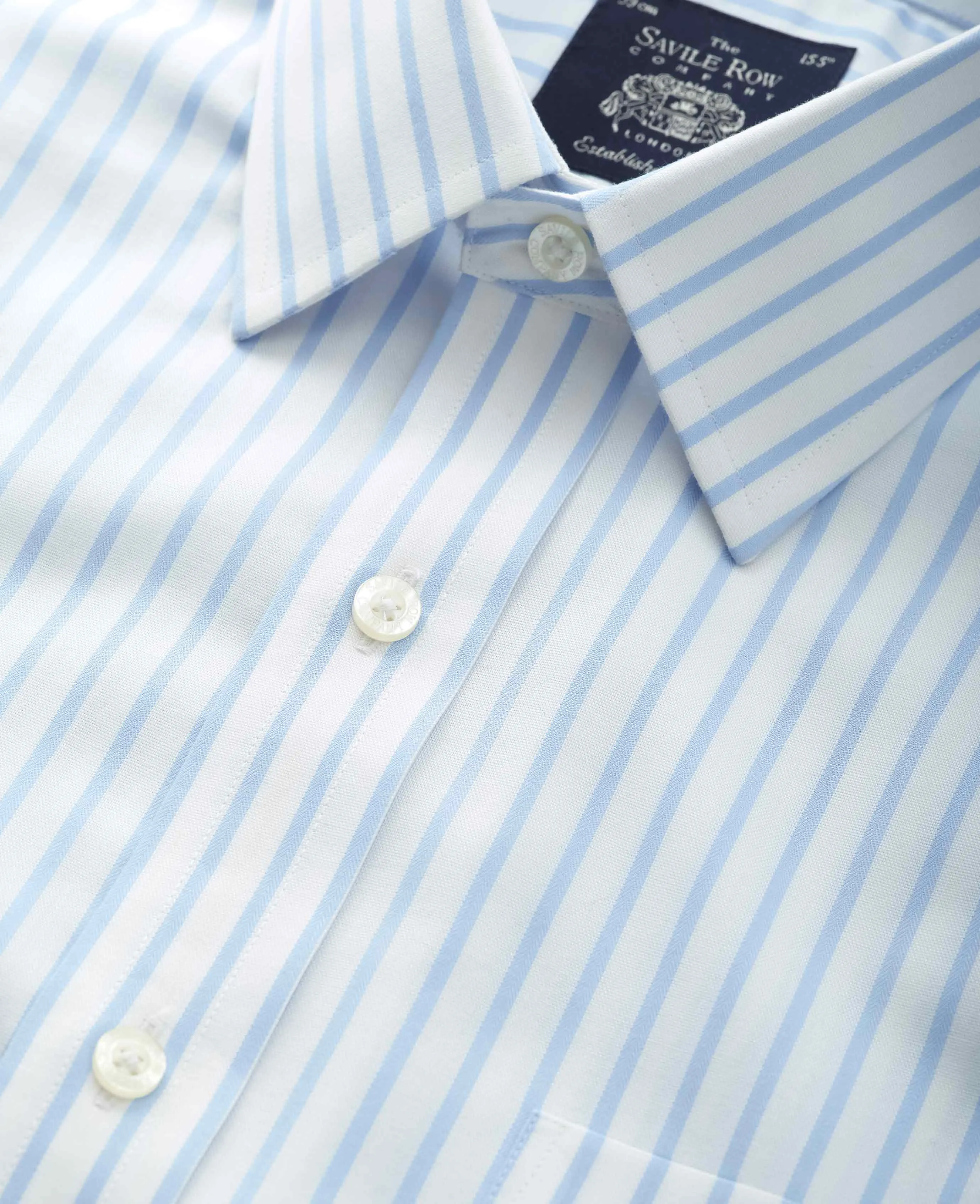 White Sky Blue Stripe Classic Fit Non-Iron Shirt - Single Cuff