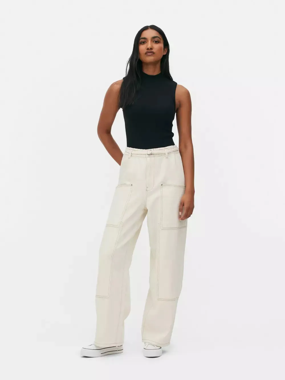 WIDE LEG PATCH POCKET JEANS