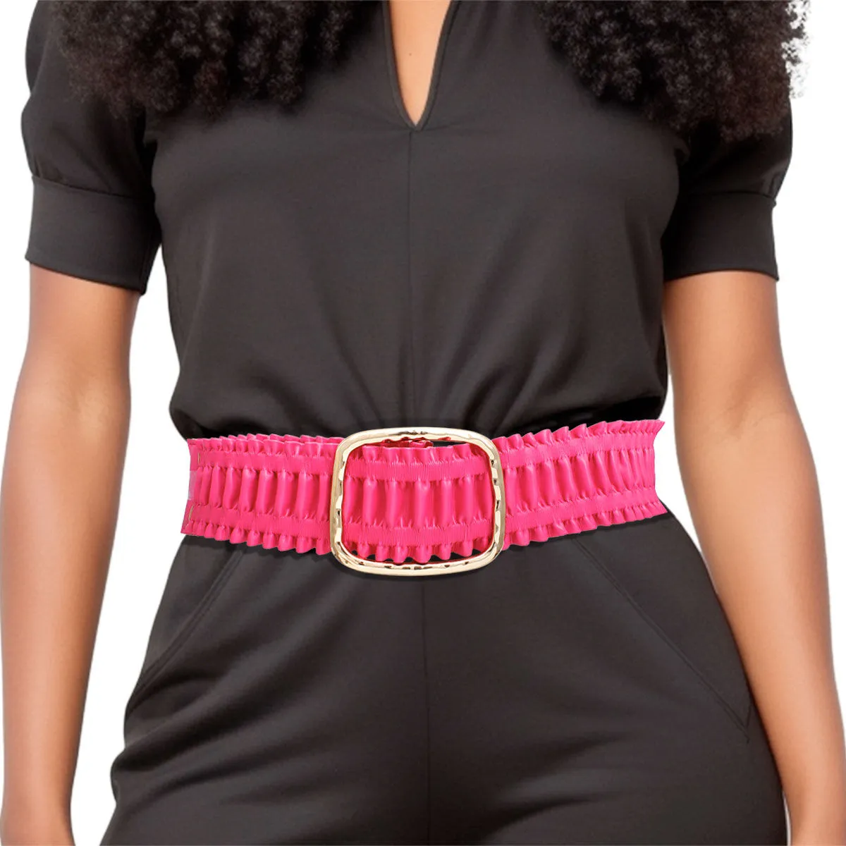 Wide Stretch Ruffle Belt - Fuchsia