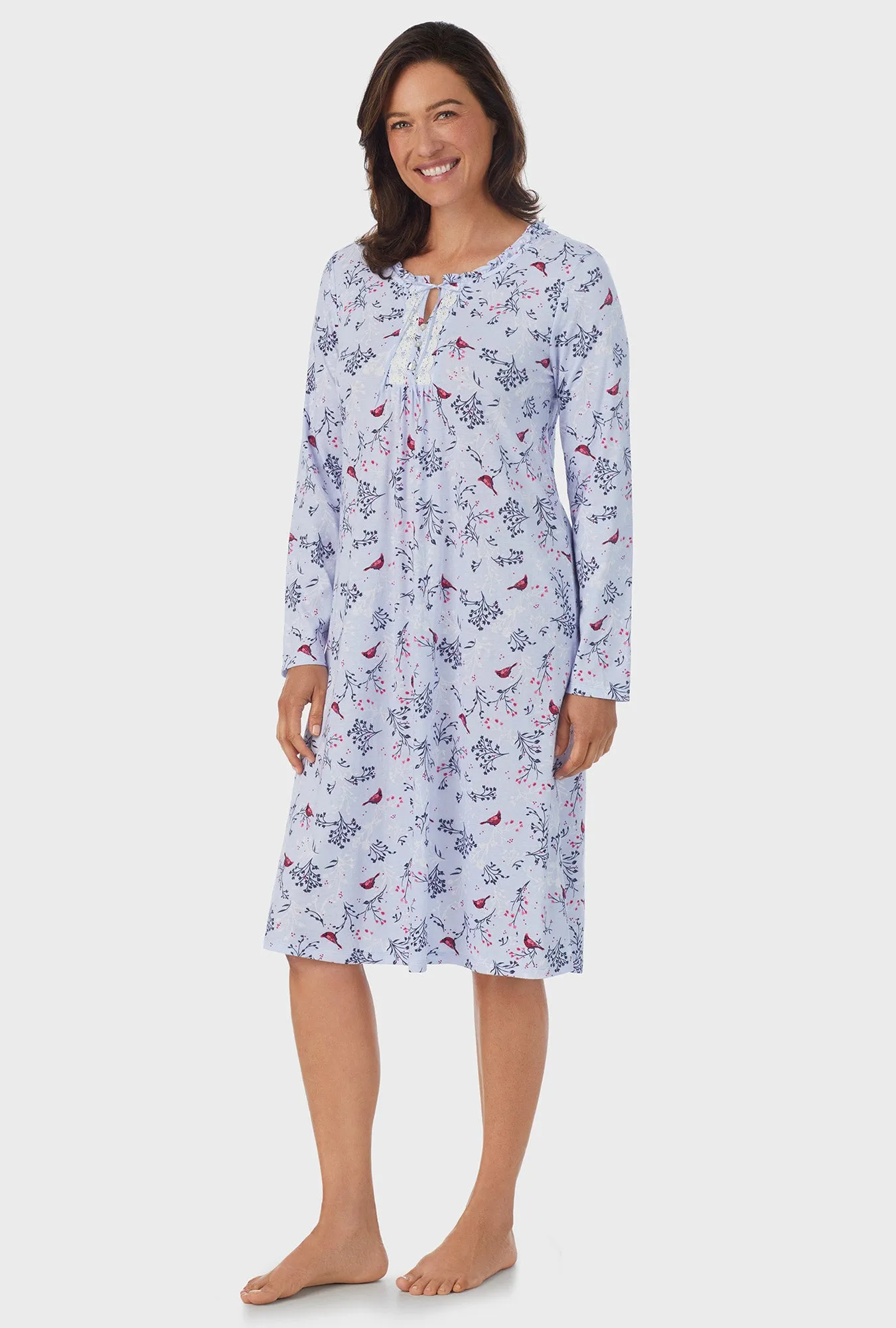 Winter Blue Cardinal Long Sleeve Midi Nightgown