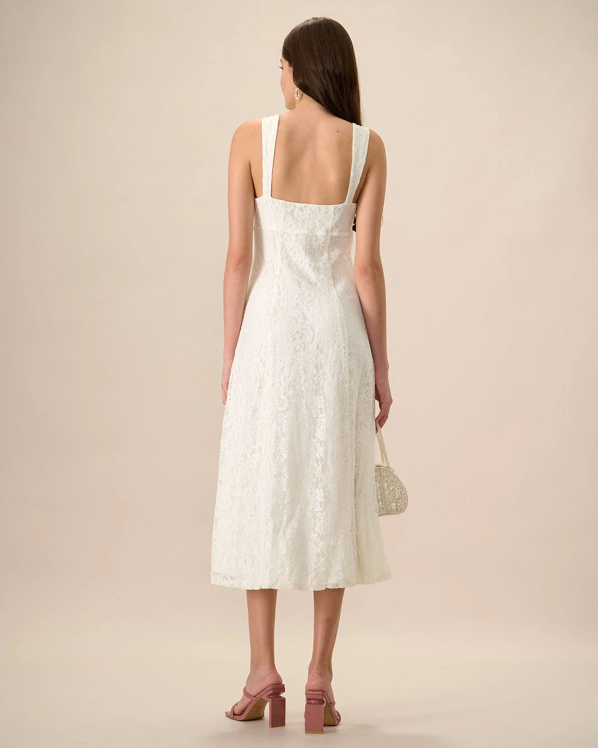 Women's White Lace Slip Midi Dress