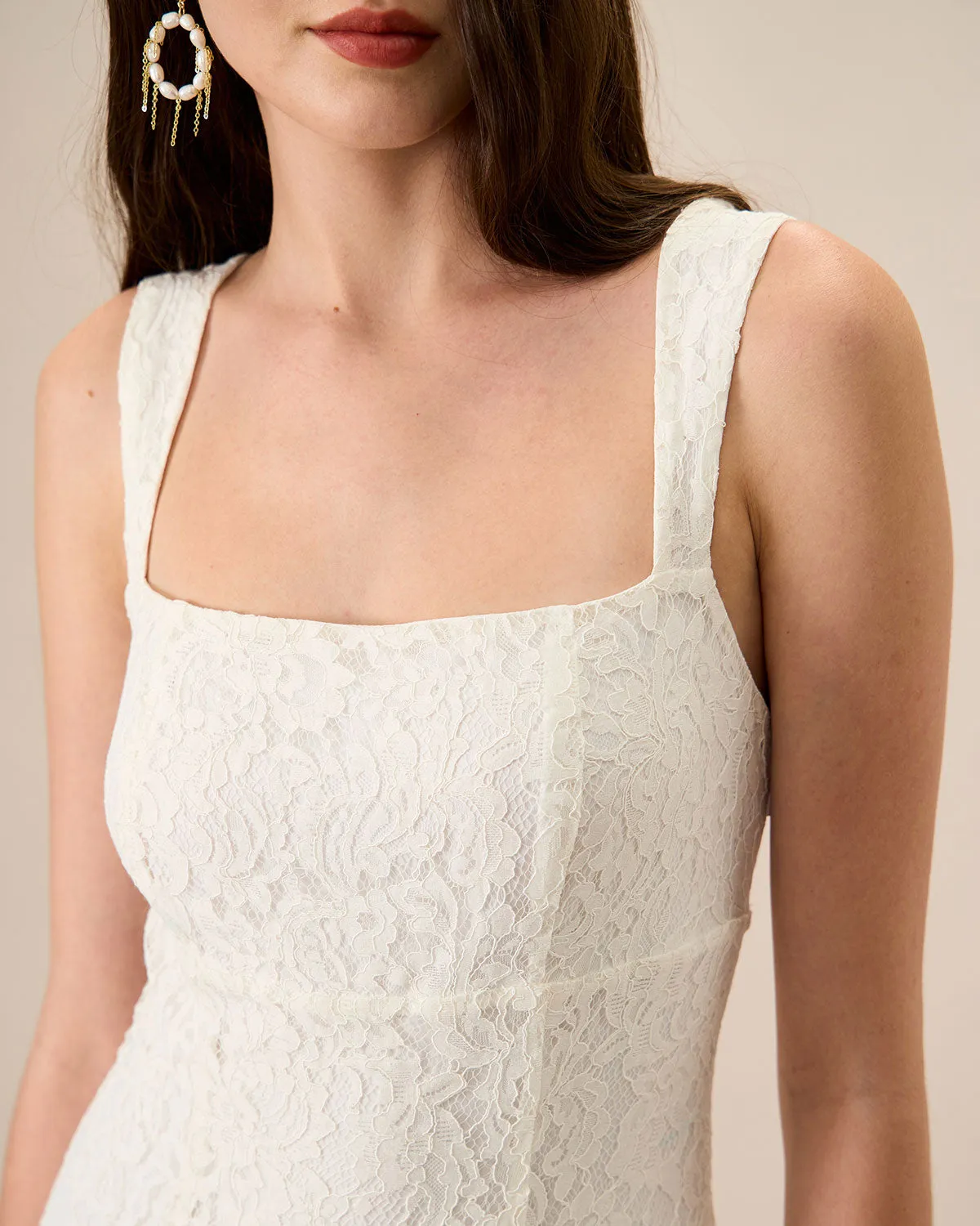 Women's White Lace Slip Midi Dress