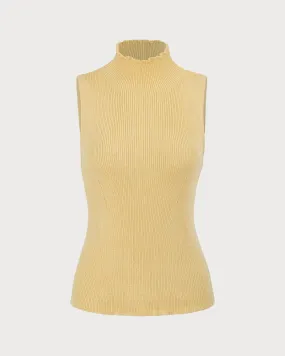 Women's Yellow Mock Neck Ribbed Knit Tank